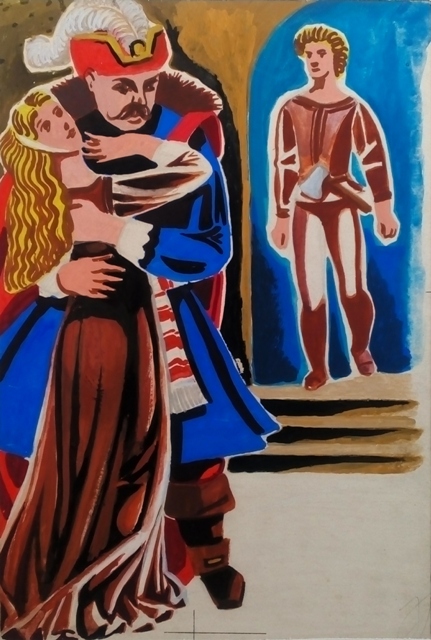 Ģirta Vilka ilustrācija Raiņa lugas „Mīla stiprāka par nāvi” izdevumam. 1970. gads. RMM 408545